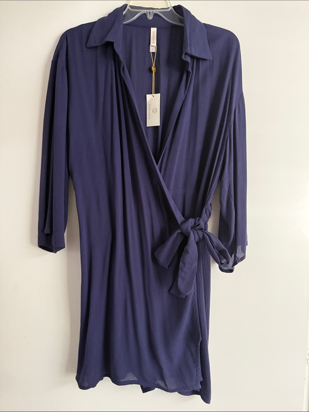 Helen Jon Navy Purple Swim Coverup Wrap Dress